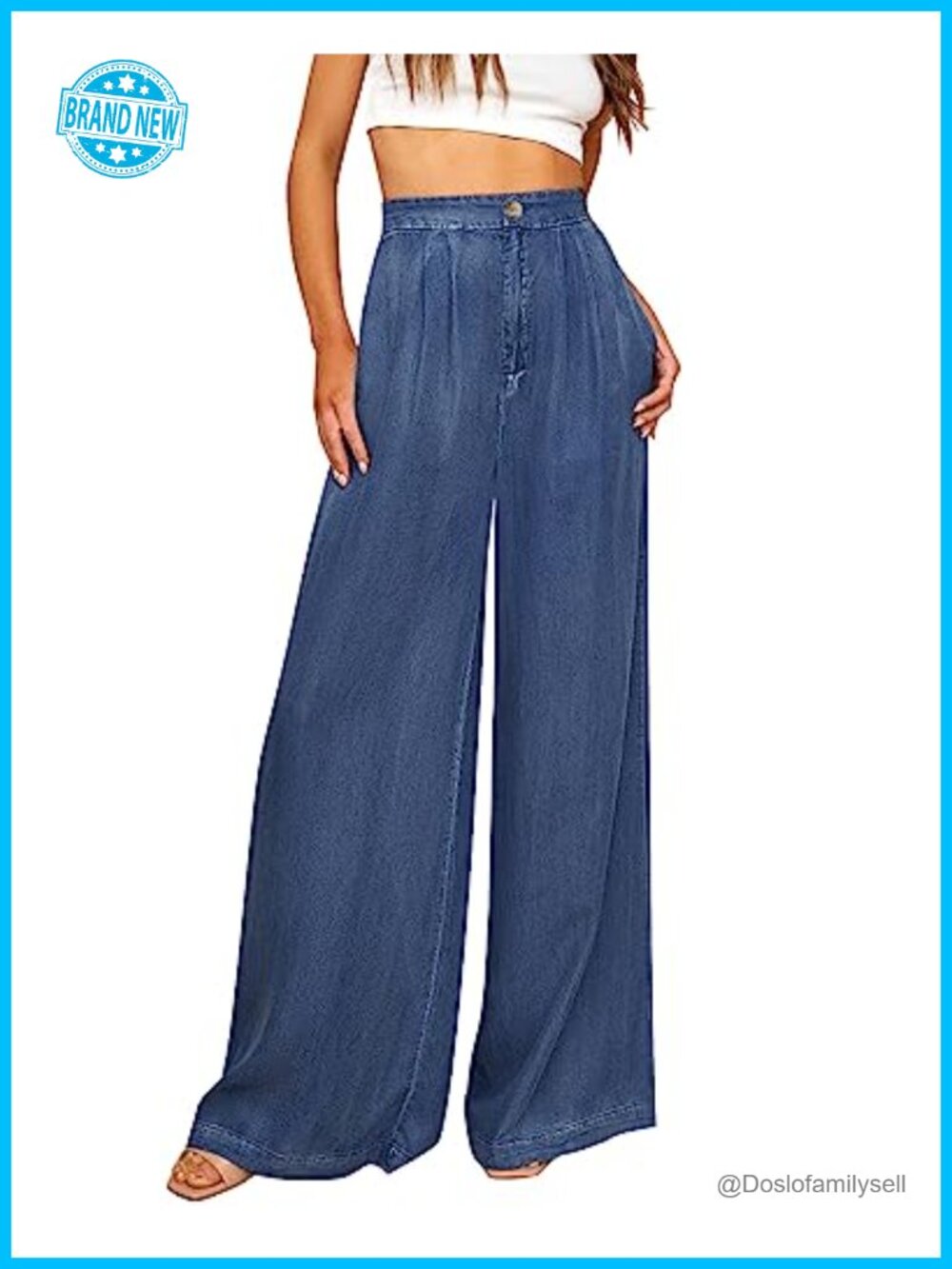 Wide Leg High Waisted Palazzo Pants Lightweight Tencel Flowy Trousers